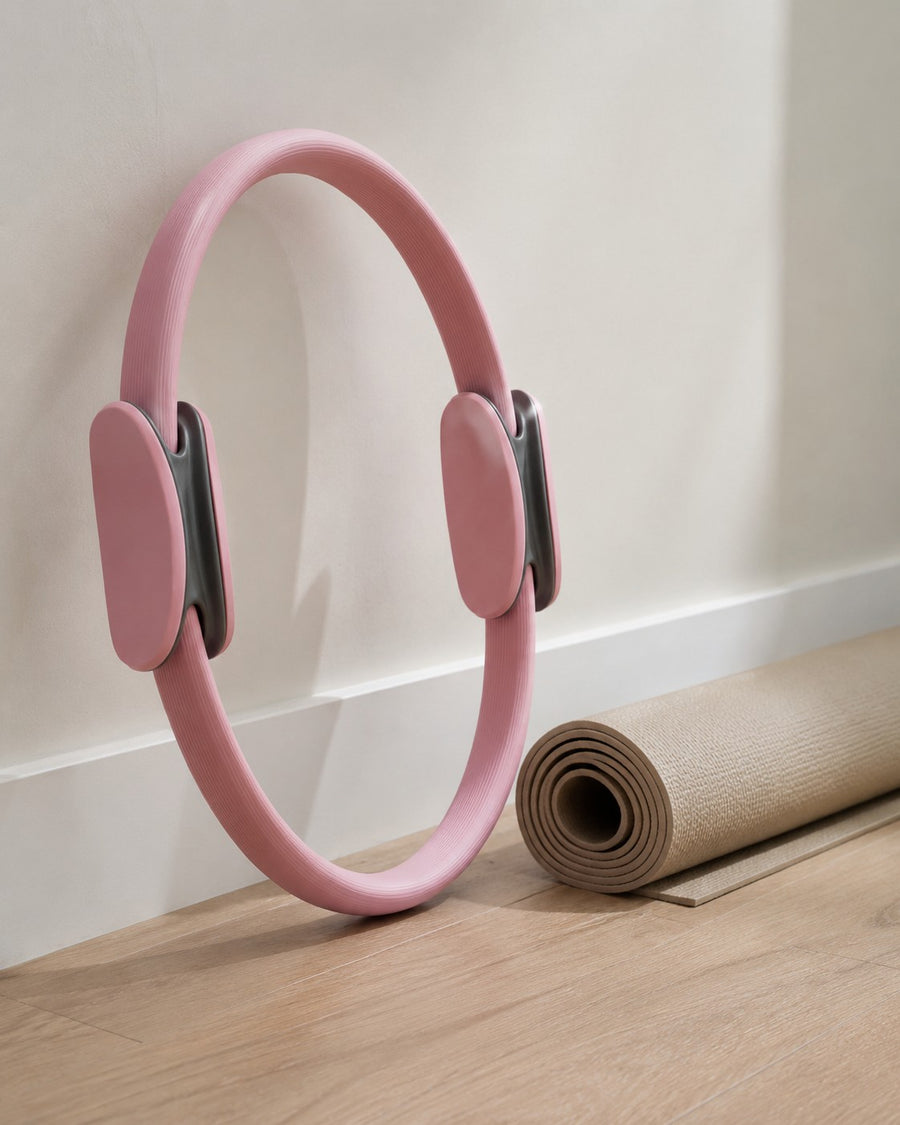 Le cercle posé contre un mur à côté d'un tapis roulé