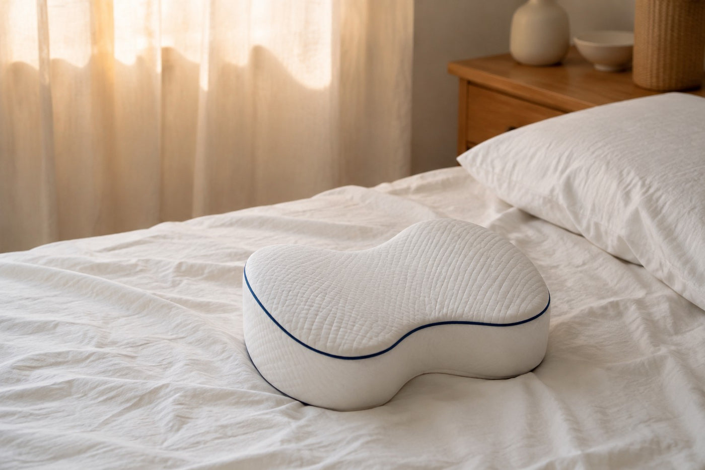 Le coussin posé sur la couette au petit matin