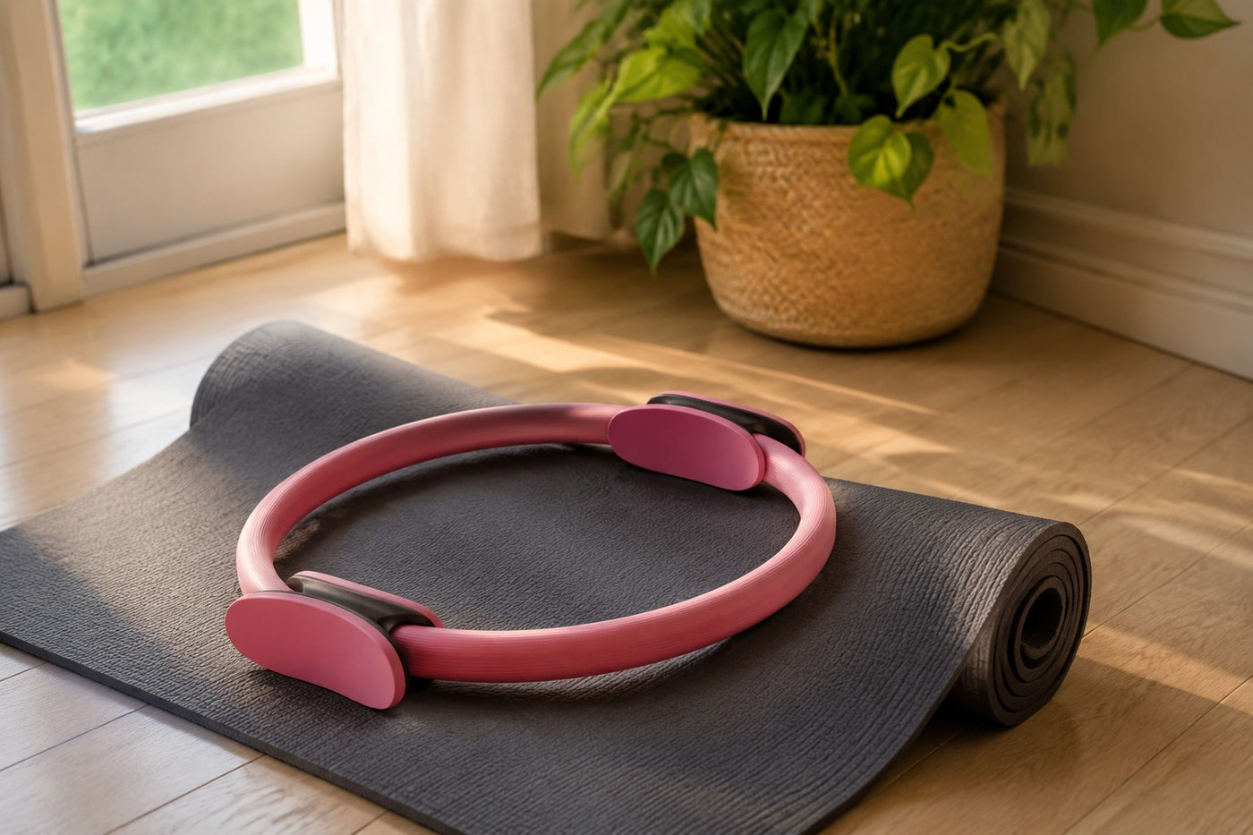 Le cercle posé sur un tapis roulé, dans un coin de pièce